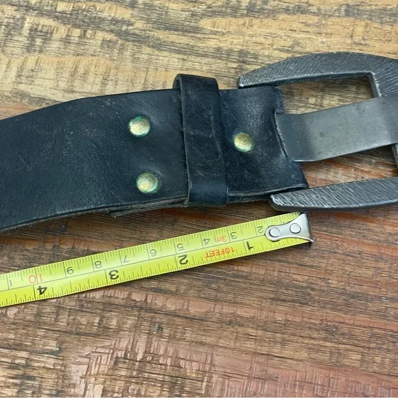 Black leather belt moto goth whimsigoth metallic - Picture 5 of 7